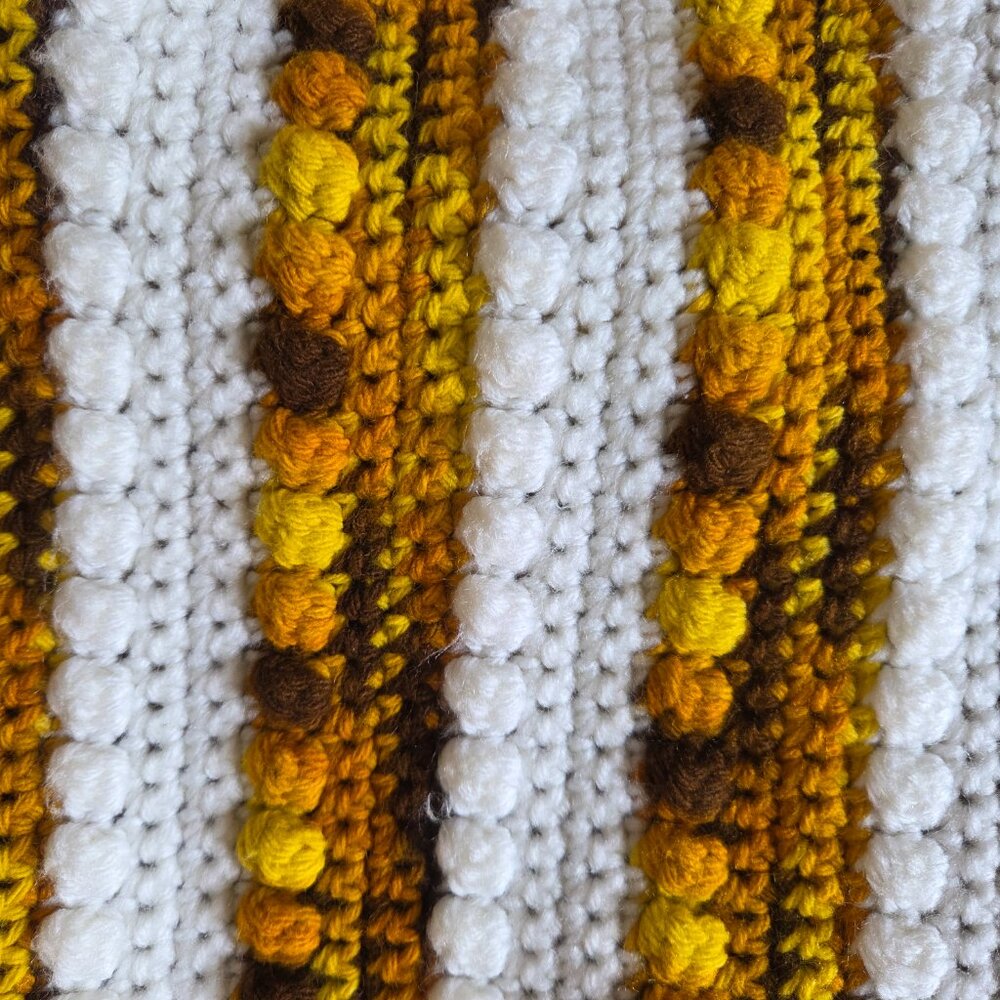 Hand Made Crochet Bohemian Yellow White throw Afghan Blanket long firnges. - Picture 4 of 6